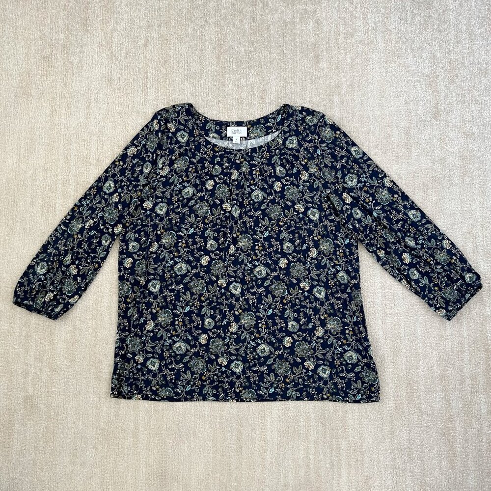 Croft & Barrow Floral 3/4 Sleeve Blouse Top XL Blue